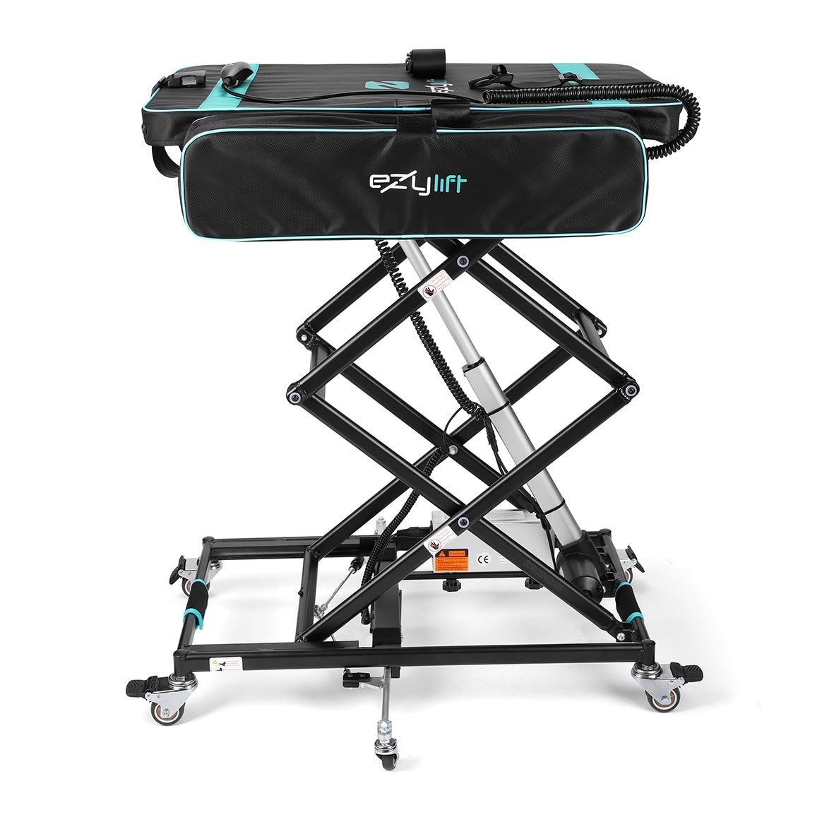 Raised Movinglife EZY LIFT showing the scissor lift mechanism