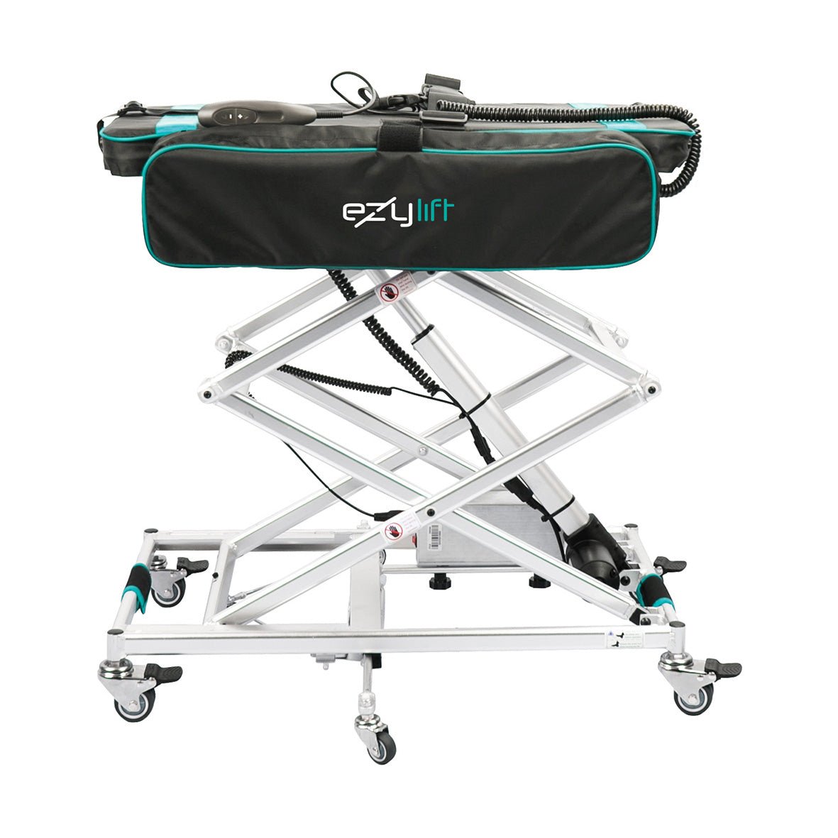 Raised Movinglife EZY LIFT showing lift platform and remote